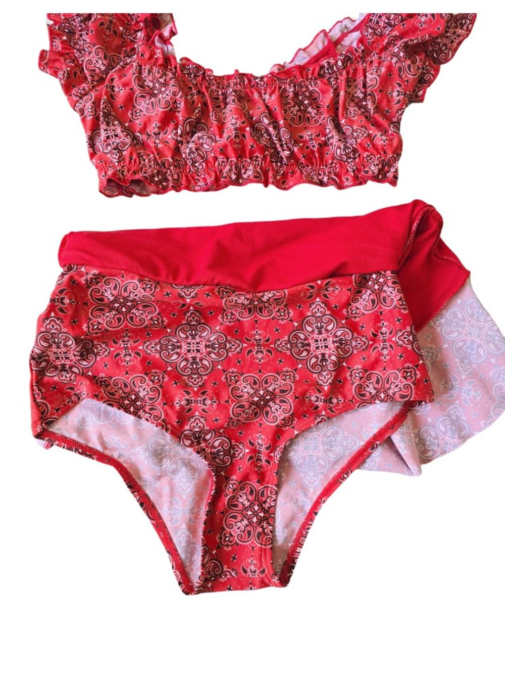 Unique Vintage NWT Size M Red Bandana Print Alice Swim Skirt & Top Two Piece - Picture 5 of 8